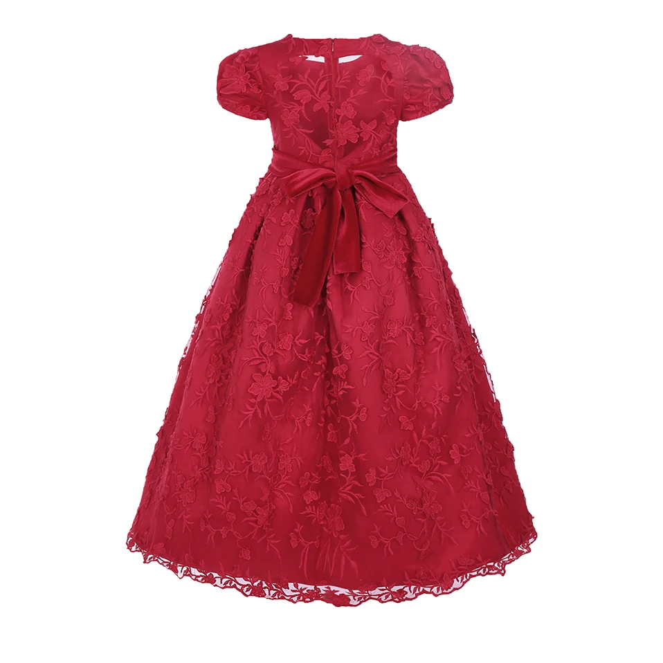 Милое красное платье до щиколотки для девочек свадебное с вышивкой и открытой