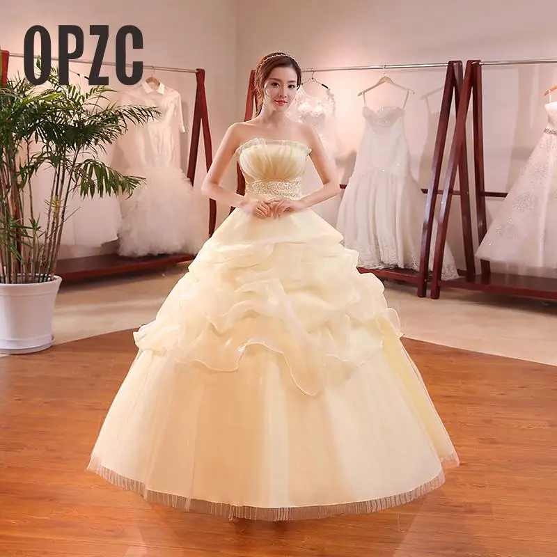 

Hot Sale Wholesale Champagne Red White Wedding Dress 2022 New Arrival Ruffles Appliques Sweetange Korean Style bride Summer
