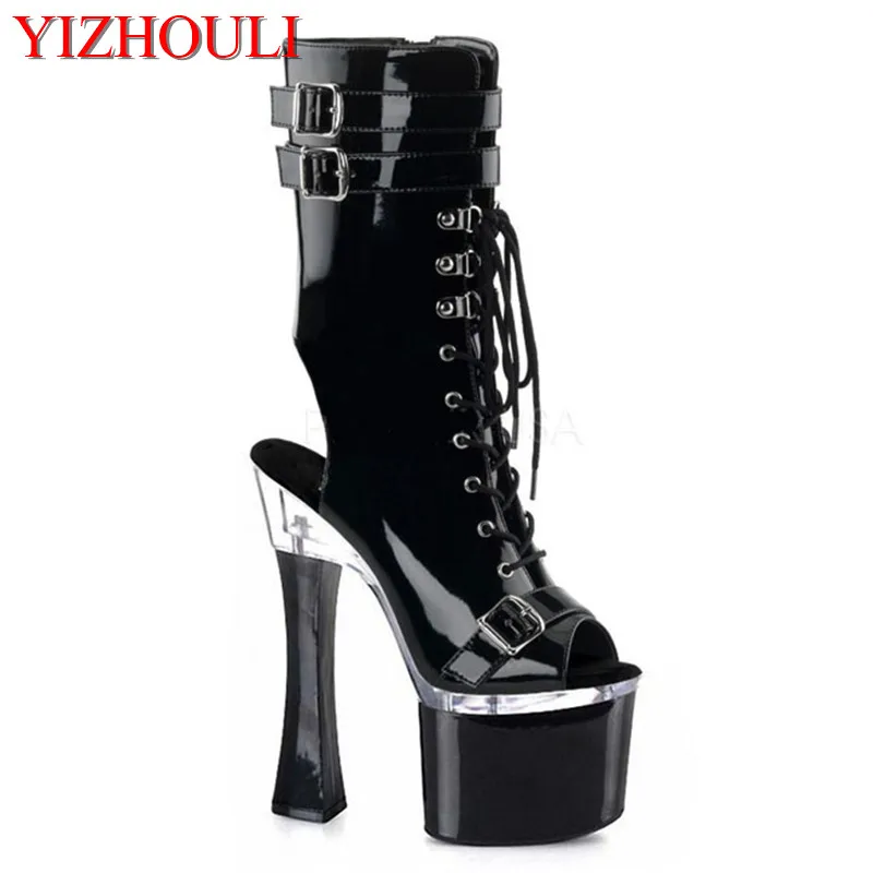 

7 inches black fashion belt boots 18 cm high heels with short boots platform stage of shoes and shoes