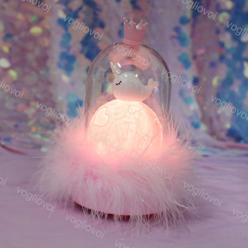 Vogliovoi Night Light Cartoon Unicorn Narwhal Whale Resin Ornaments For Children Kid Bedside Reading Table Decoration | Лампы и