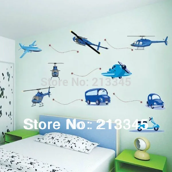 [Fundecor] Детская комната стикер для украшения стены мультфильм Съемный самолет автомобиля наклейки и наклейки 6704