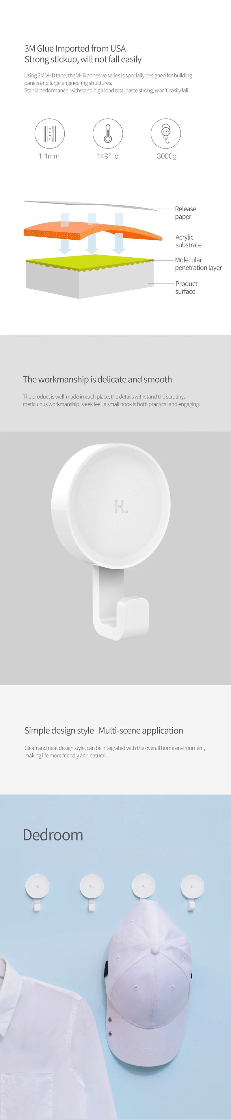 Xiaomi Mijia маленькие клейкие крючки крепкие для ванной спальни кухонные настенные крючки 3 кг Максимальная нагрузка Новое поступление для xiaomi life