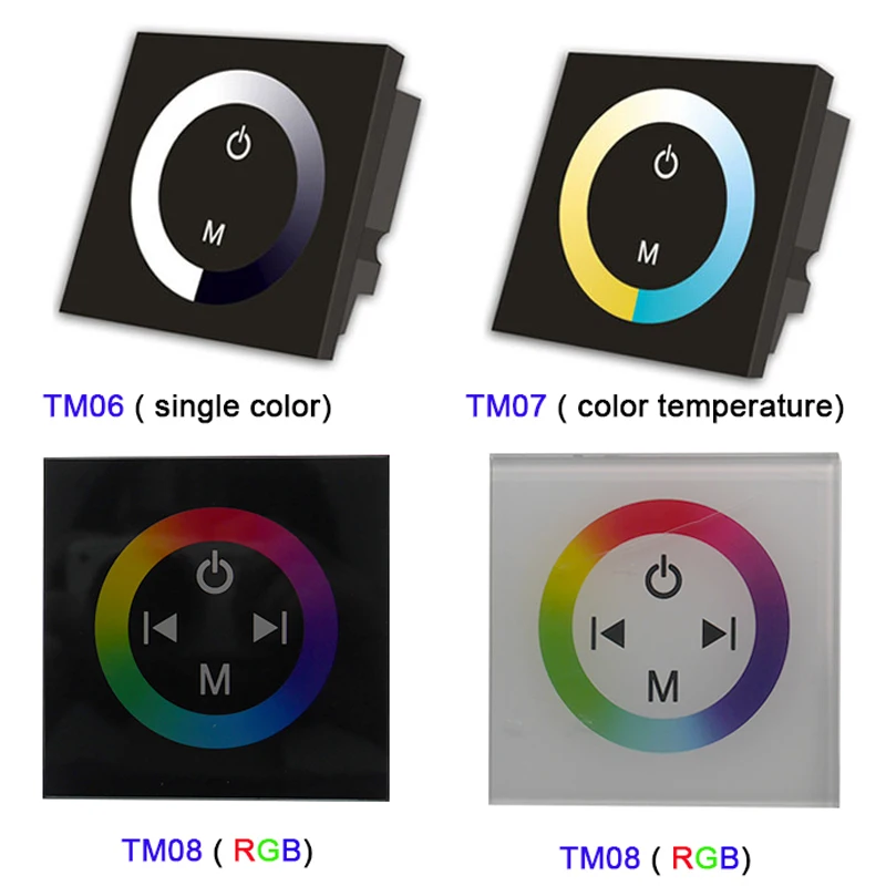 TM06 TM07 TM08 DC12V-24V wall mounted single color/CT/RGB led Touch Panel Controller glass dimmer switch for LED Strip light