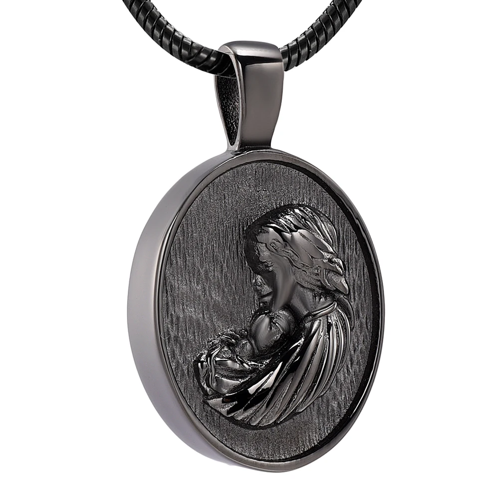 

Mother and Child Love Cremation Memorial Jewelry 316L Stainless Steel Round Keepsake Pendant Necklace for Human Funeral