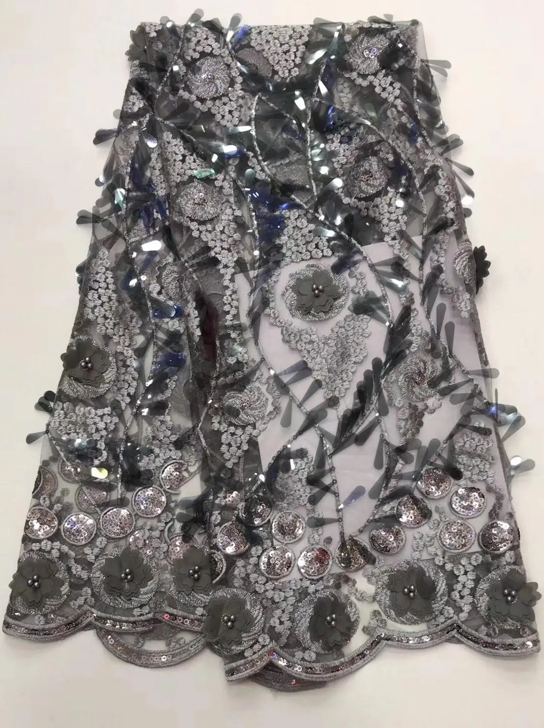 

High Quality African Lace Fabric With Sequins Tissu Indian Wedding Dress Fabric French beads Mesh Tulle Lace DPJUL233