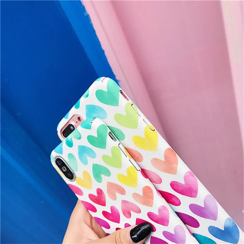 2019 Радуга Сердце чехол для iPhone X 8 7 6 S Plus разноцветное сердце любовь решетки