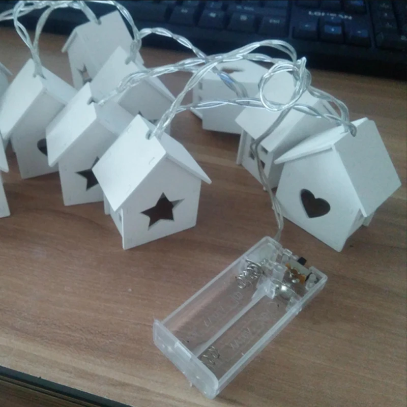 Battery Operated Wooden Home Decoration Deer Star Tree Heart Lighting 10 LED Wood Birdhouse Lights Christmas house style Light | Освещение