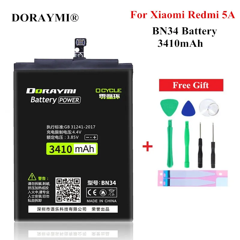 Батарея DORAYMI BN34 для Xiaomi Redmi 5A BN 34 мобильный телефон сменная батарея литий ионные