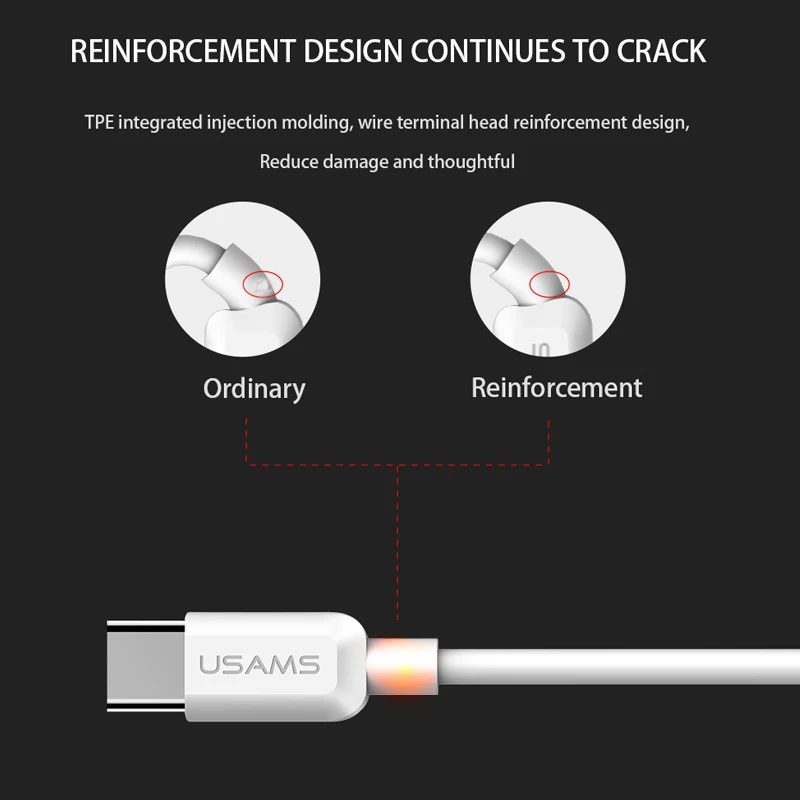 Кабель USAMS USB Type C кабель Type-C для Samsung Gaxaly S8 Plus Huawei Meizu Xiaomi mi6 mi5 mi4 oneplus 5 USB-C зарядный |