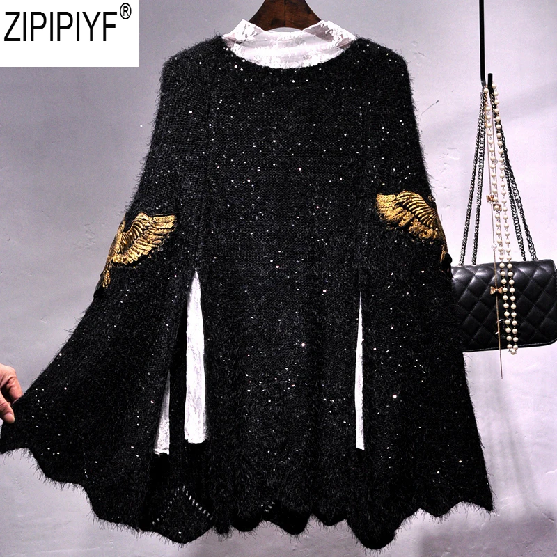 2018 High Quality Fashion Knitted O-Neck Long Sleeve Cloak Sweater Women Casual Pullover Autumn Winter Streetwear C2455 |