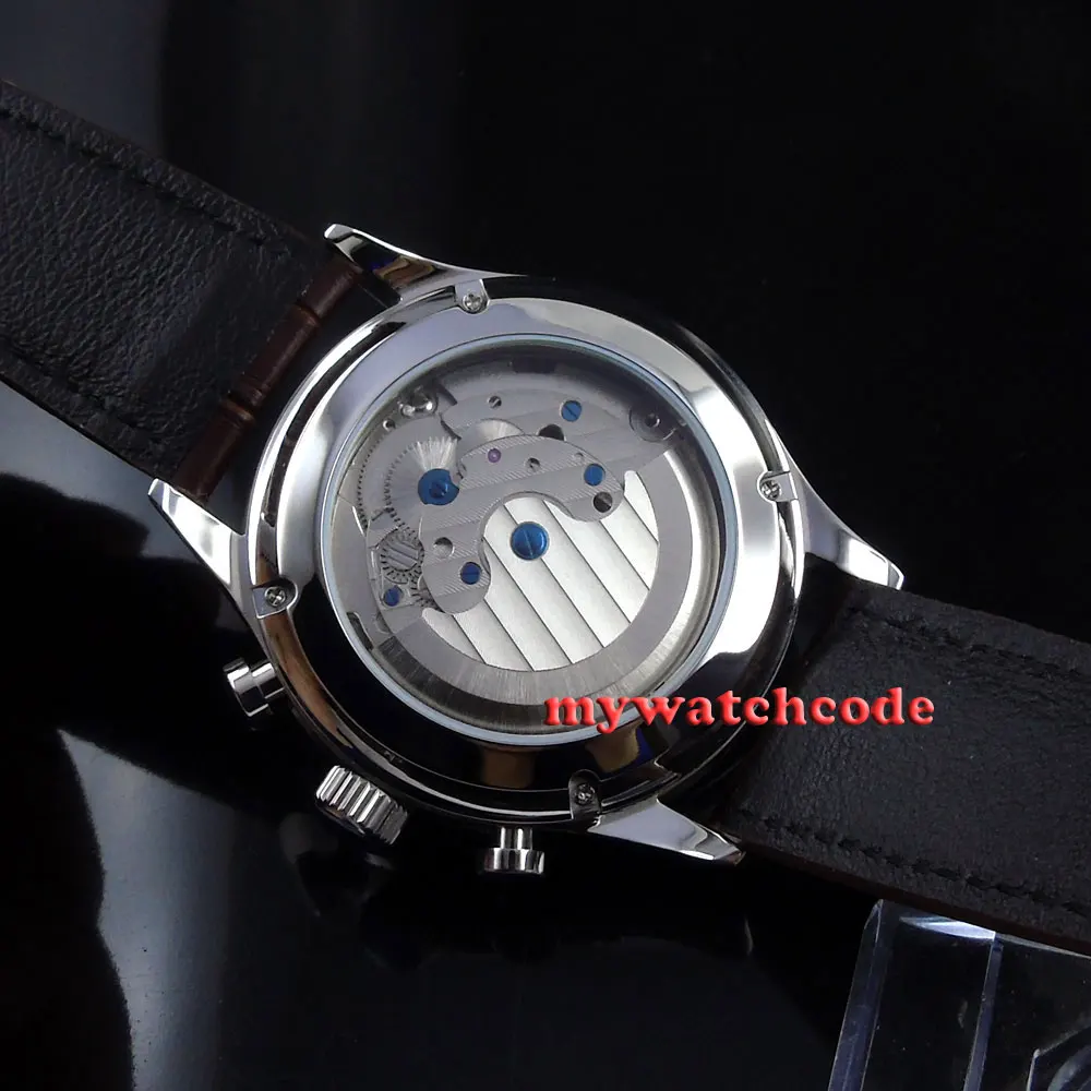 44 мм автоматические мужские наручные часы с белым циферблатом лунной фазой