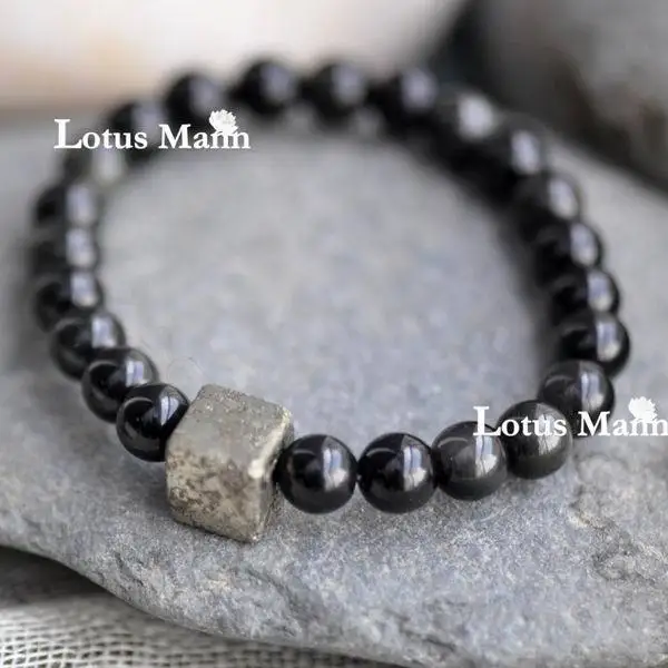 

Смешанный пиритовый браслет Lotus Mann Obsidian