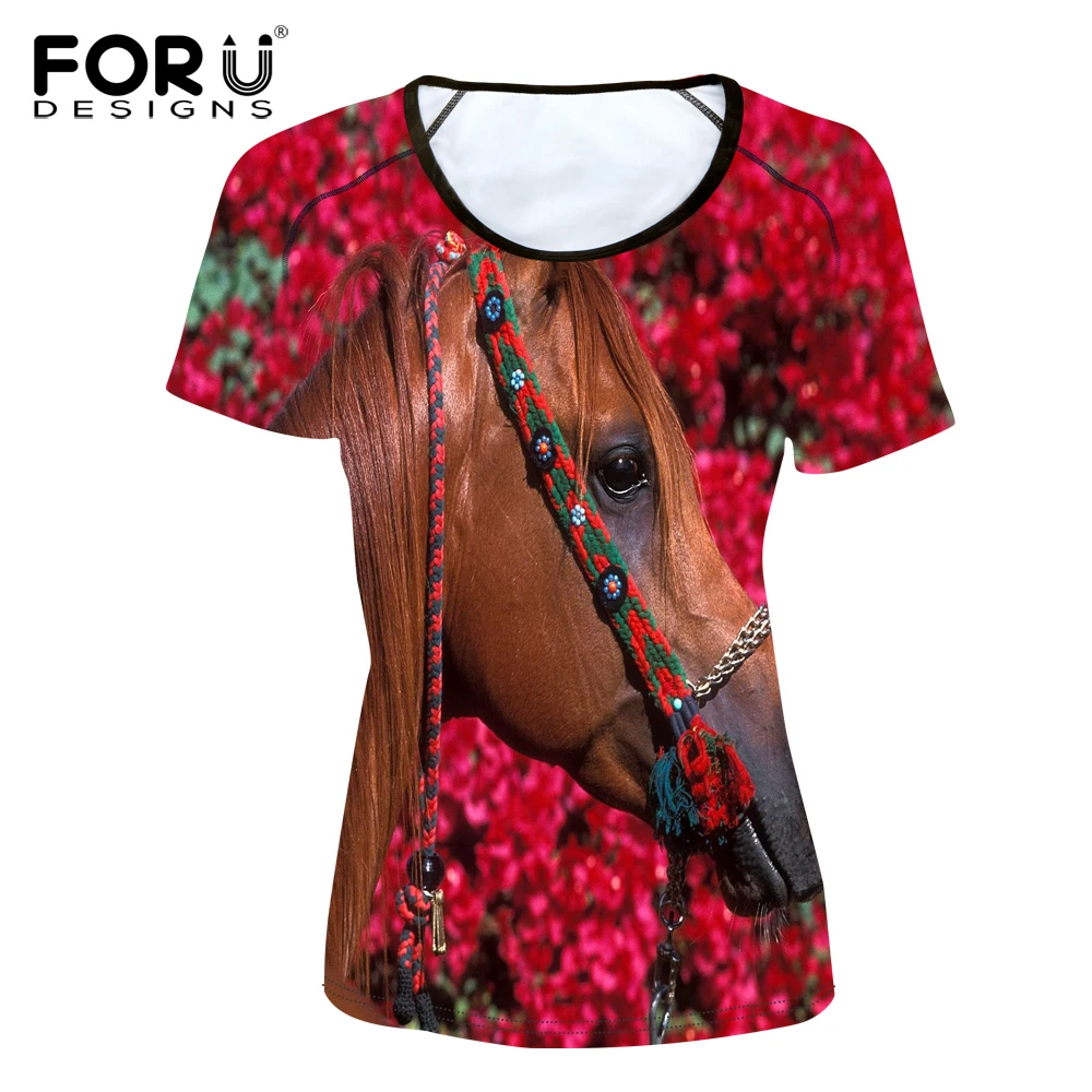 FORUDESIGNS/классическая 3D Футболка с принтом лошади для женщин летняя повседневная