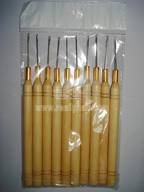 

12 with wooden handle hair extension hook needle
