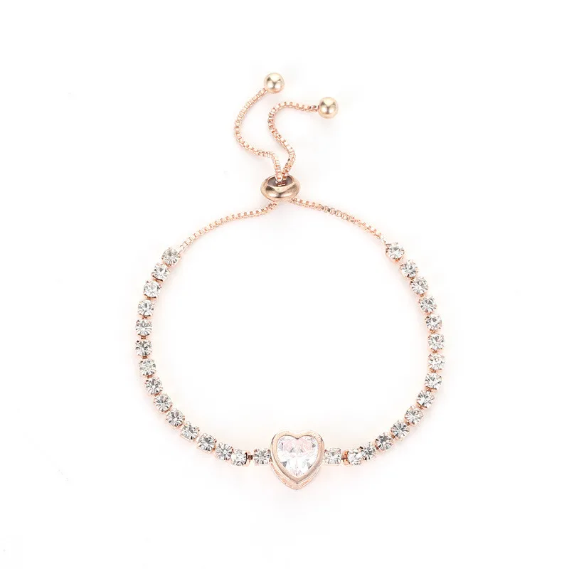 2020 Round Cubic Zirconia Bracelet For Women Jewelry Rose Gold Silvery Charm Bracelets Bangles Femme Female Gifts | Украшения и