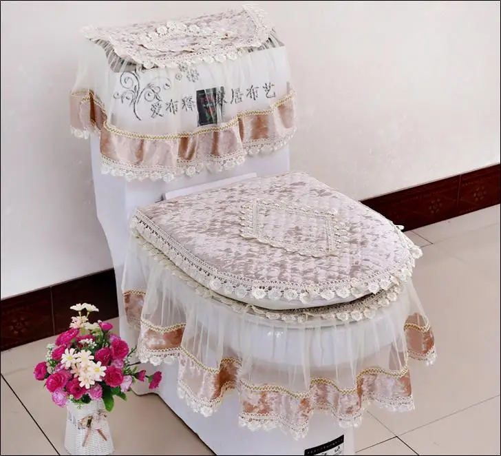 Light brown Кружево Ванная комната санитарно 3 шт./компл. сидя туалет сиденье Подушка кольцо+ накладка на сиденье унитаза+ промывки ткань для удаления пыли домашний текстиль - Цвет: Light brown