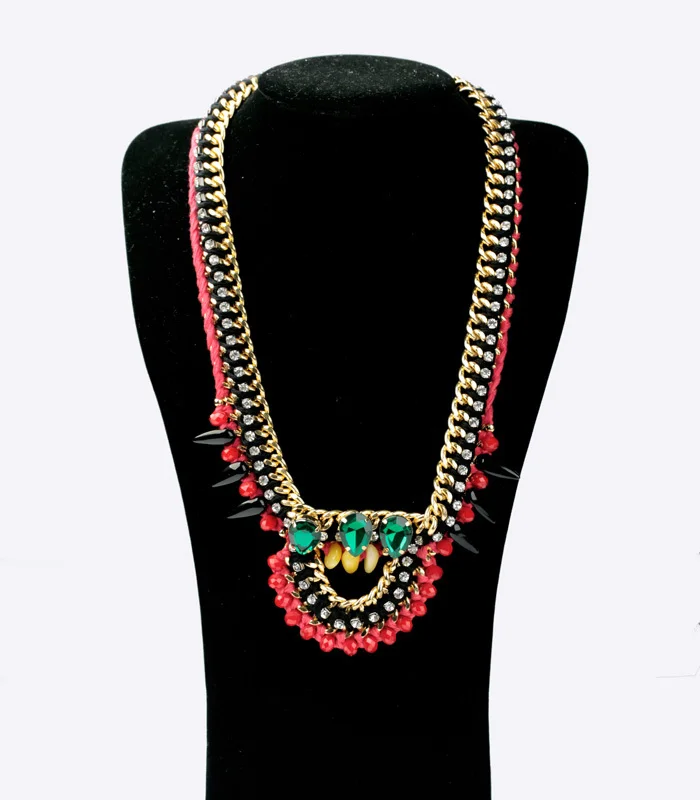 

KISS ME 2017 Fashion Jewelry Exaggerated Glass Water Drop Pendant Rope Twining Chunky Chain Statement Necklace Women