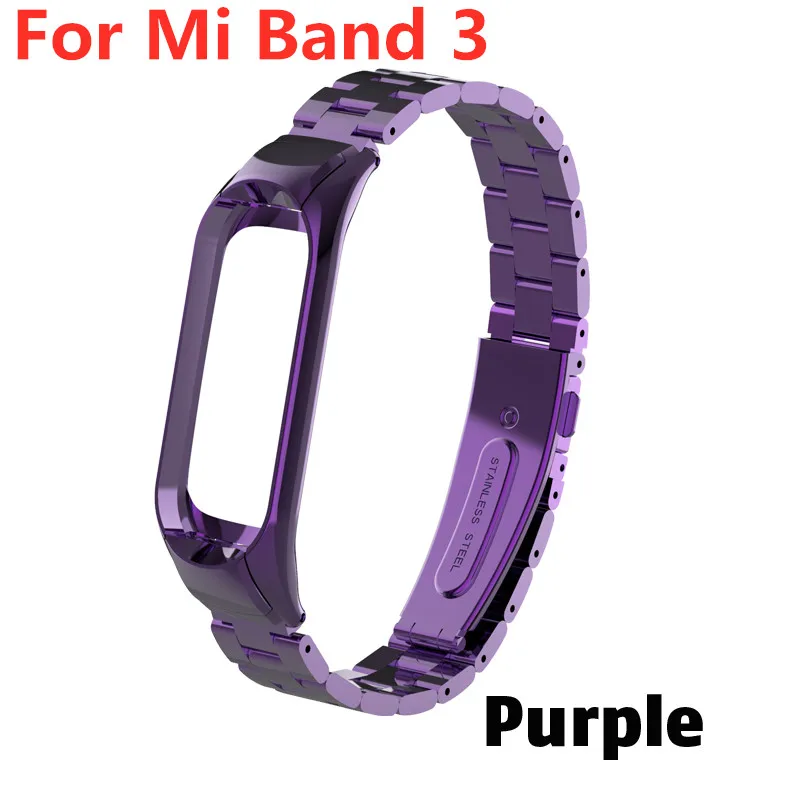Mi band 3 mi band 4 сменный металлический ремешок на запястье браслет из нержавеющей стали браслеты mi Band 3 ремешок для Xiaomi mi band 4 - Цвет: purple