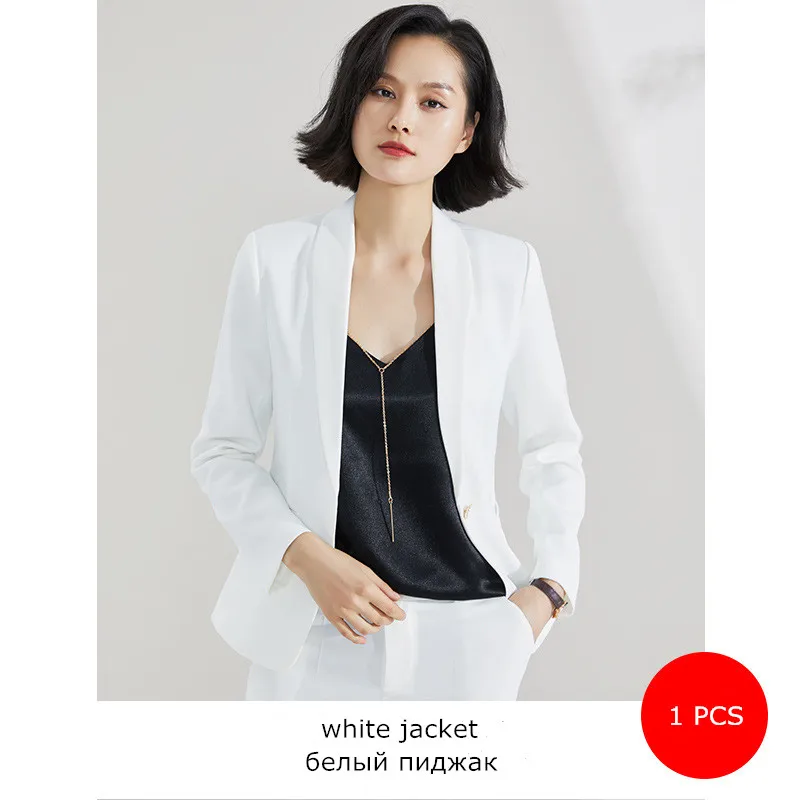 white jacket Комплект из 2 предметов, брючный костюм для женщин, женский белый блейзер, пиджак+ белые брюки, костюм, женские костюмы, офисный Блейзер, комплект 8088689 - Color: white jacket