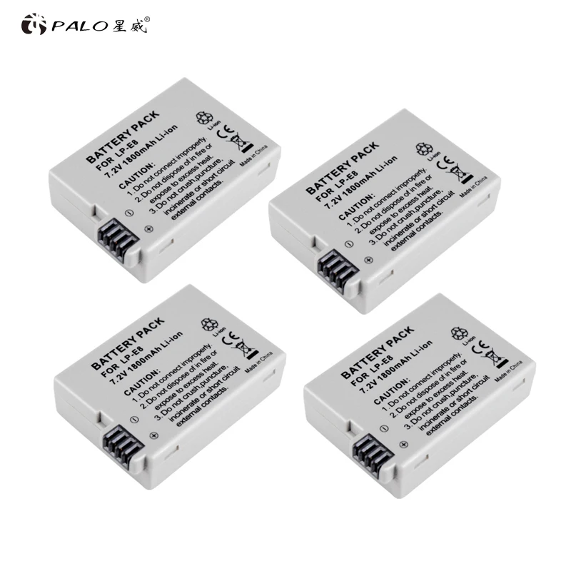 PALO 4 шт. LP E8 батарейный блок Bateria Lp для Canon 550D 600D 650D 700D X4 X5 X6i X7i T2i T3i T4i T5i DSLR