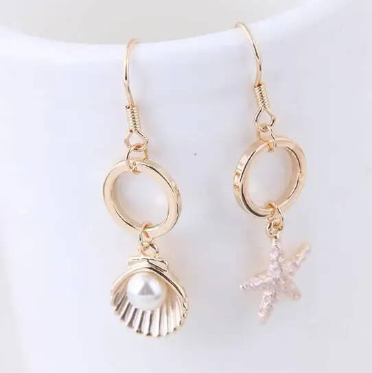 Ювелирные изделия в стиле бохо золотые серьги с морскими ракушками и жемчугом
