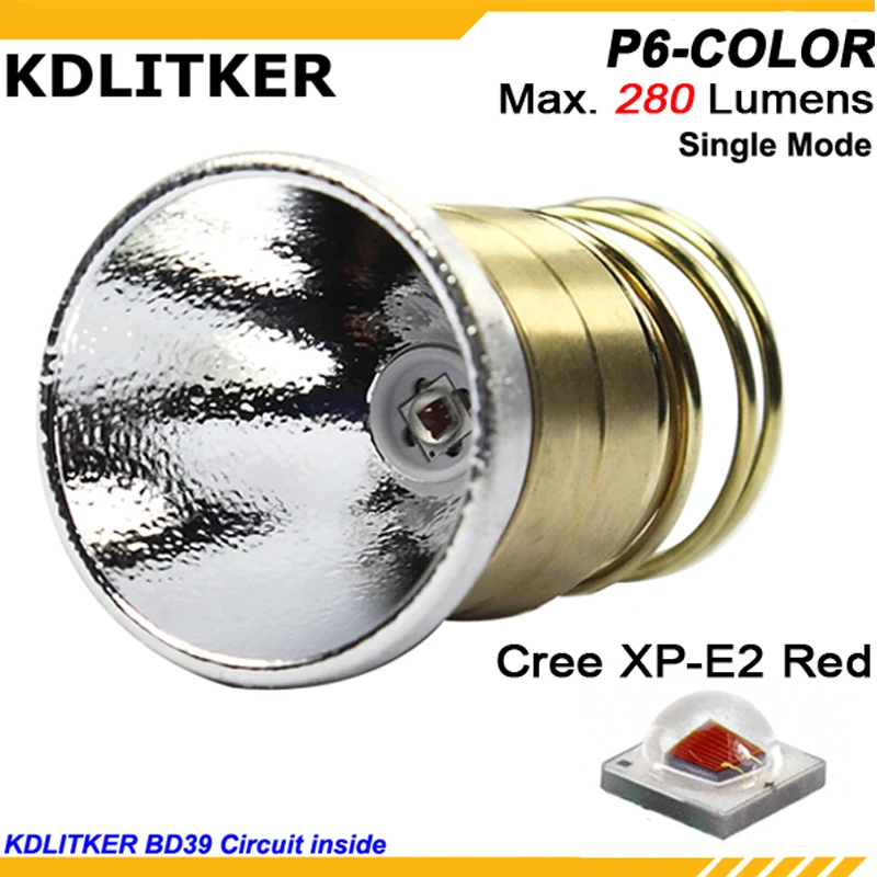 KDLITKER P6 COLOR Cree XP E2 красный 620nm 280 люменов 3в 9в 1 Mode OP P60 Drop in (Dia. 26 5 мм)|Фонарики и