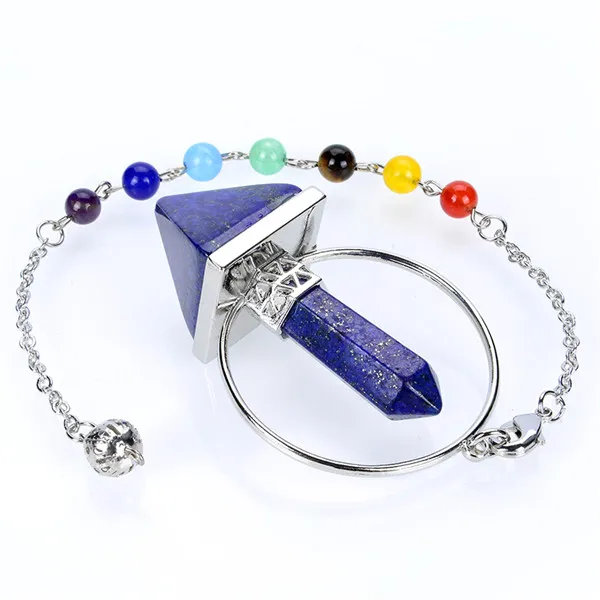 Lapis Lazuli Новая мода, 1 шт., натуральный камень, роза, кварца, Граненый Конус, треугольник, пирамида, цепь, дюбинг, исцеляющий маятник с чакрами, с цепочками из бисера - Окраска металла: Lapis Lazuli