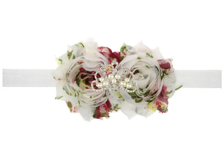 Принцесса корона перл Шифон Цветочные Цветы Повязка эластичный тиара для