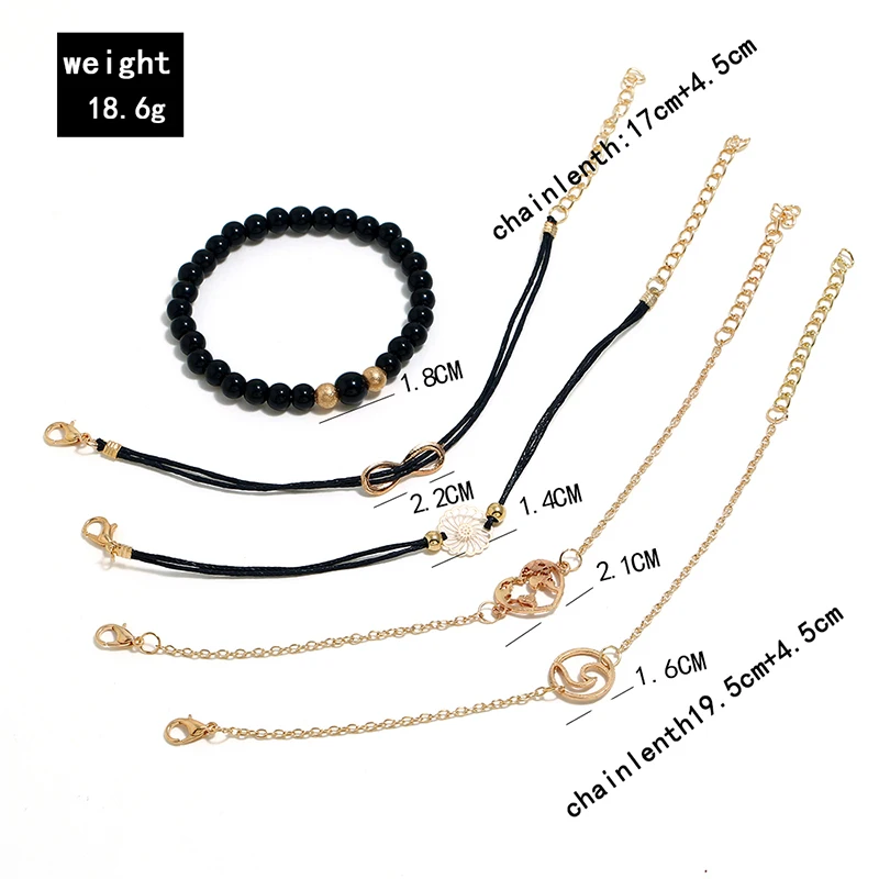 

WNGMNGL 2019 Europe And America 5/set Heart Flower Mape Black Stone Bracelet For Chain Women Bangles Female Jewelry Female Gift