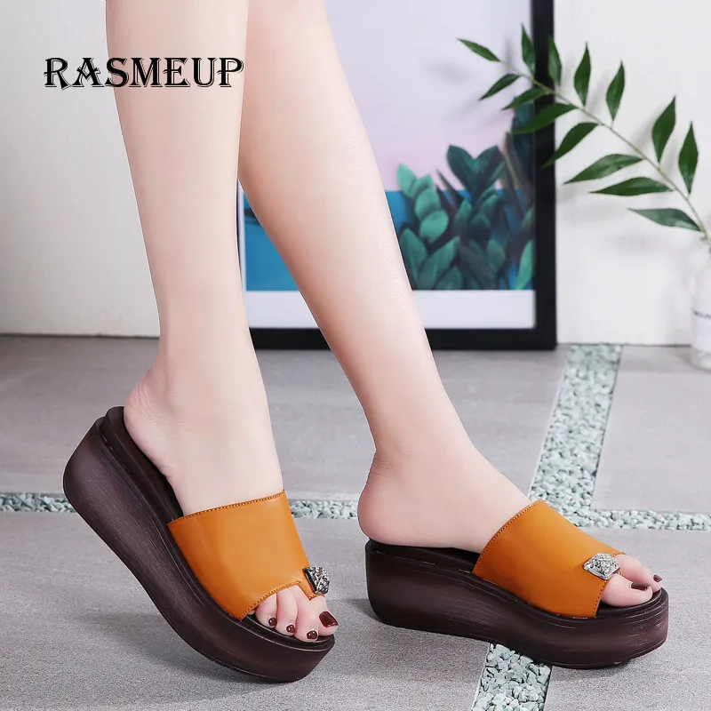 RASMEUP/женские вьетнамки из натуральной кожи на платформе коллекция 2018 года Модные