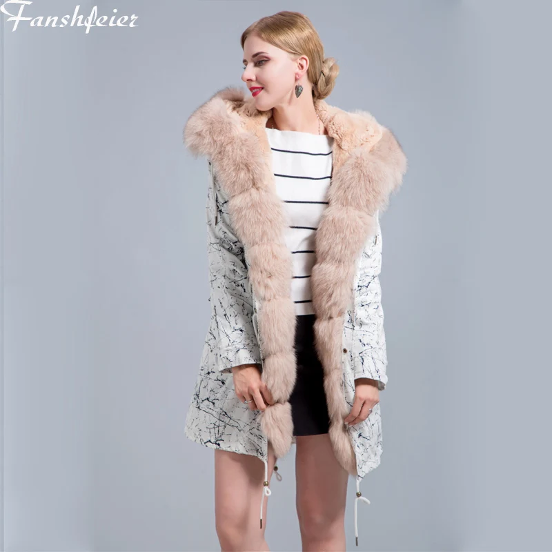 Fanshefeier/Женская куртка-парка из енота лисы с меховым воротником и капюшоном