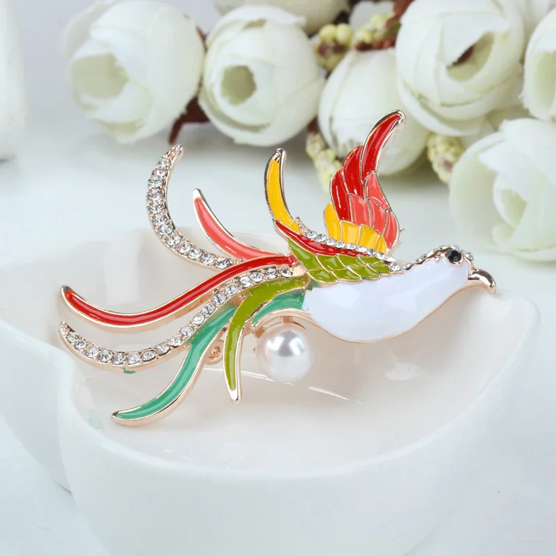 Новинка броши в виде животных из горного хрусталя и птицы Феникс цвета розового
