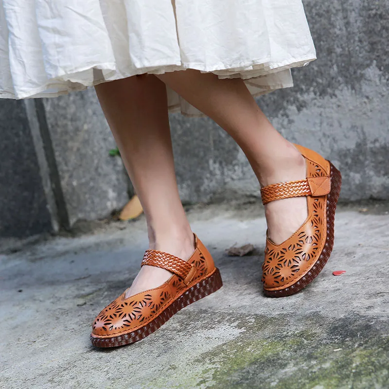 Женские ажурные туфли VALLU винтажные из натуральной кожи на плоской подошве с