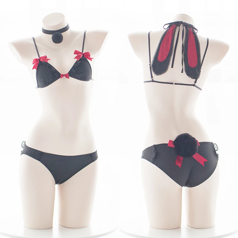 

Sexy Women's Lingerie Set Lolita Cute Bunny CP Bowknot Intimates Bikini Set Anime Cosplay Underwear Bra Panties White Black