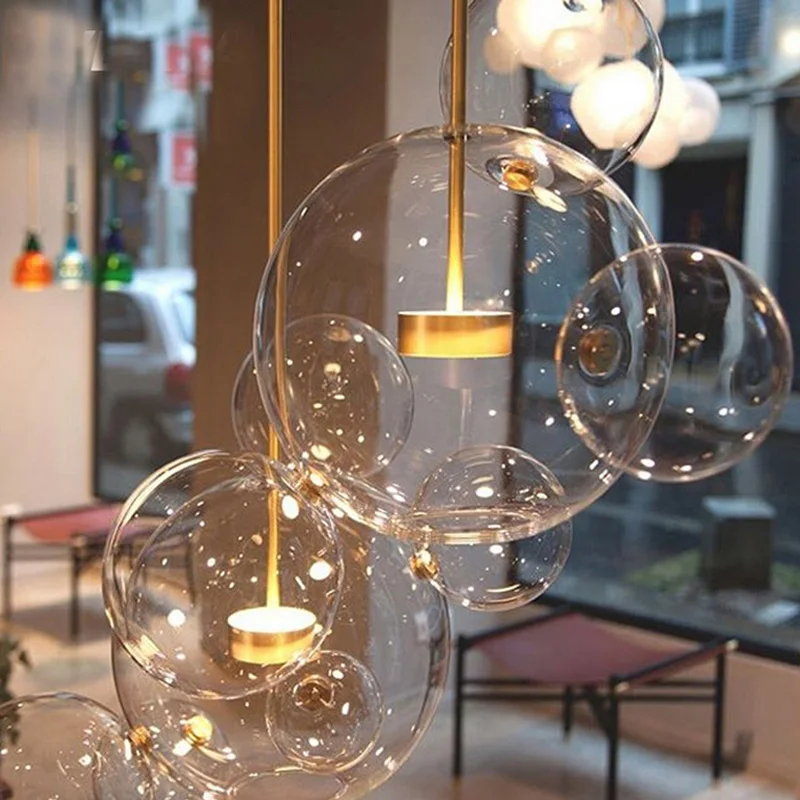 Lámpara colgante con bola de cristal Estilo nórdico para el hogar, lámpara LED de burbujas doradas, diseño creativo, estilo moderno