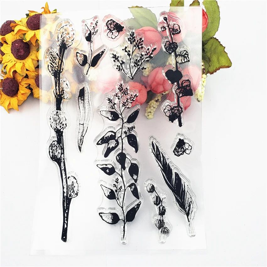 Прозрачные силиконовые каучуковые штампы PANFELOU с изображением ветвей и цветов