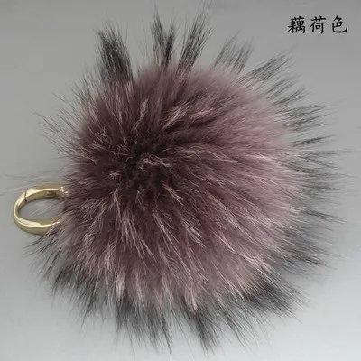 lavender Роскошный бренд 15 см Пушистый натуральный шарик из меха лисы помпоны меховой помпон шар брелок для автомобиля брелок металлическое Кольцо Подвеска для женщин F281 - Цвет: lavender