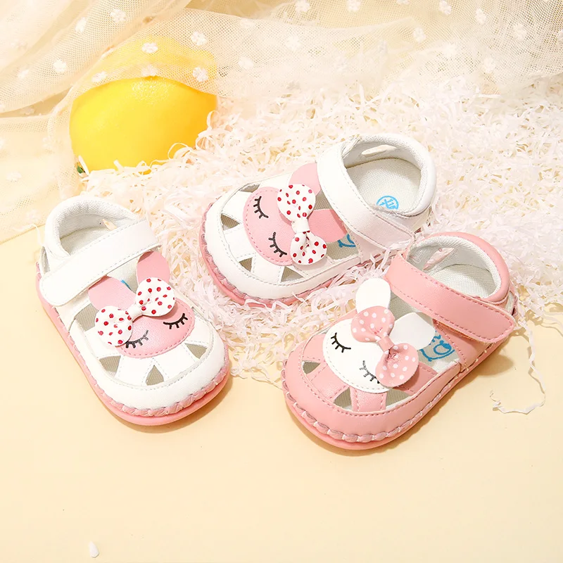 

Summer female baby toddler and slippers 0-1 years old baby step soft bottom handmade shoes cartoon rabbit shoes