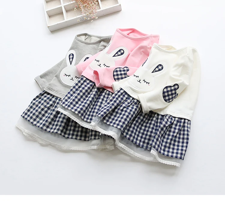 High Quality Spring Baby Girl Clothes Dress Long Sleeve Cartoon Embroiderie Bunny Princess 3 Designs | Детская одежда и обувь