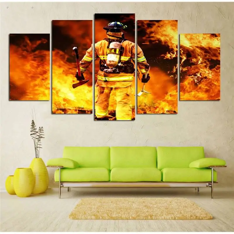 5 панелей Hd печать пожарный герой настенная живопись холст декор комнаты постер