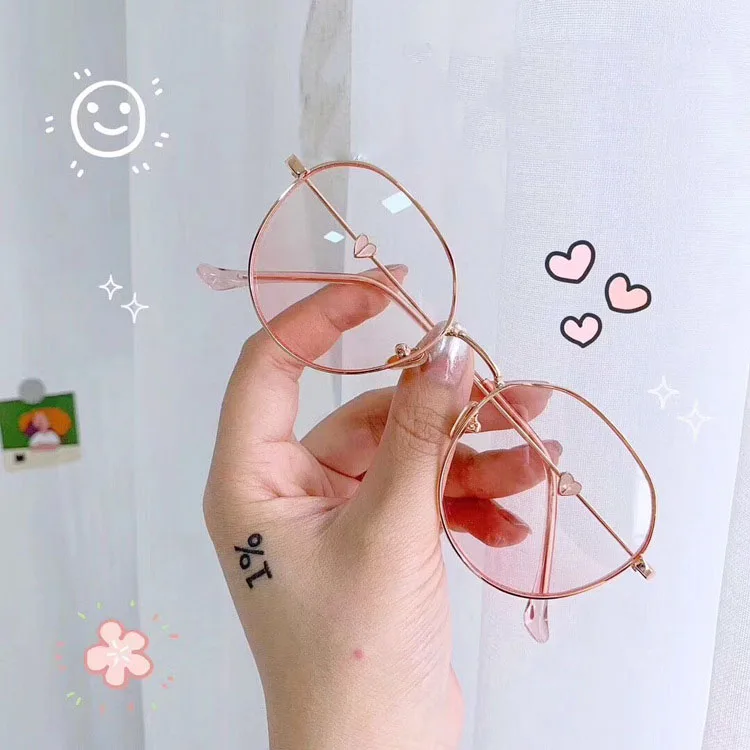 Pink blush glasses Розовые румяна градиентные очки модные круглые декоративные солнцезащитные очки для женщин новые корейские милые девичьи стильные очки - Цвет линз: Pink blush glasses