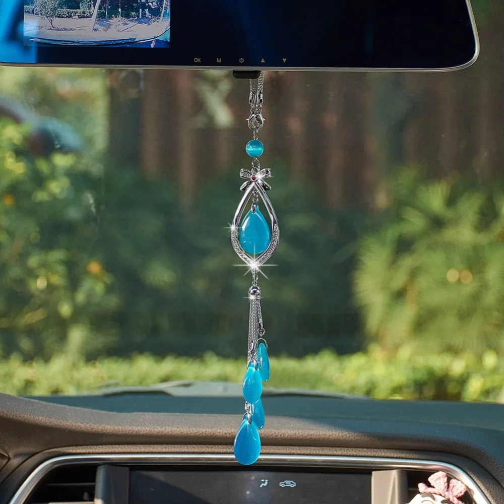

Crystal Cat Eye Car Rear View Mirror Pendant Colorful Car Hanging Ornament Car Accessories Decoration