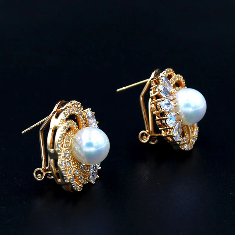 Роскошные серьги с искусственным жемчугом для женщин серьги-гвоздики цирконом