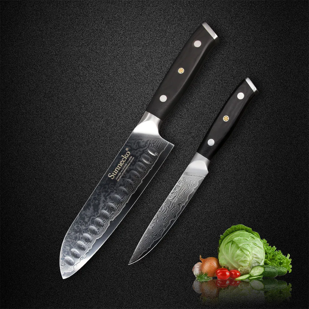 Sunnecko японский набор ножей VG10 из дамасской стали 2 шт. 7 &quotSantoku 5&quot кухонные ножи G10