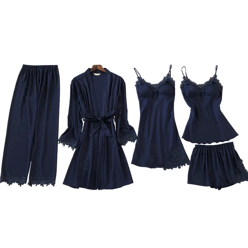 ZOOLIM 5 шт. Cami & Shorts Nighty Pants Robe кружевное сексуальное атласное белье одежда для сна