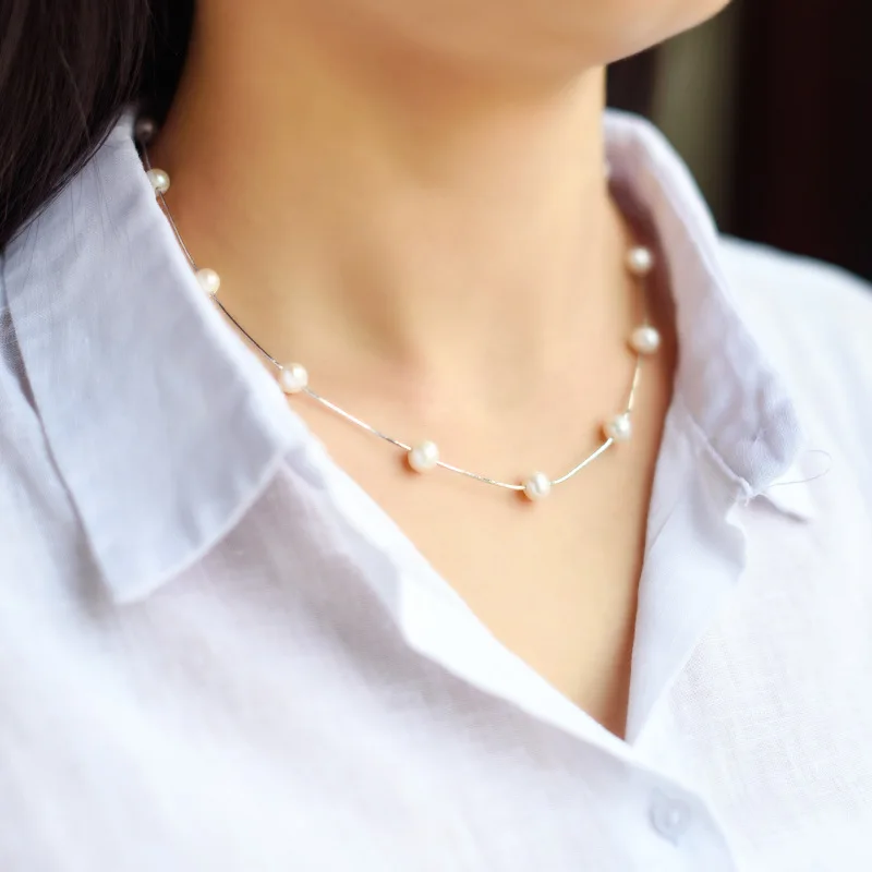 2019 New 925 Sterling Silver Pearl Necklace For Women 4-5mm White Natural Freshwater Jewelry | Украшения и аксессуары