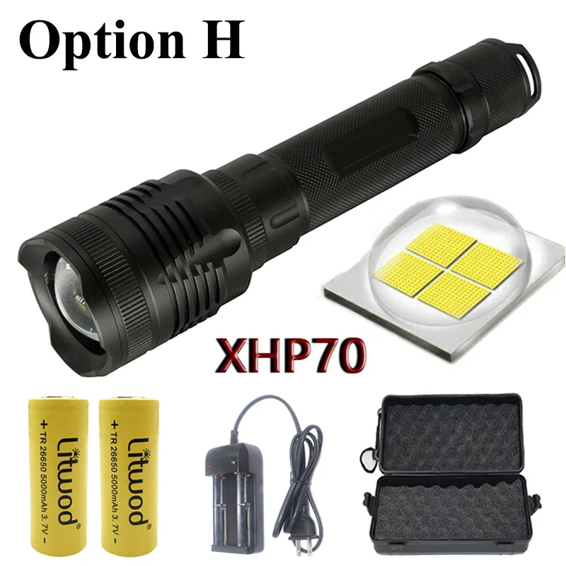 Option H Z20 Litwod P78 CREE XHP70 32 Вт чип лампа 3200lm мощный зум-объектив тактический светодиодный фонарь 10000 мАч 26650 батарея - Испускаемый цвет: Option H