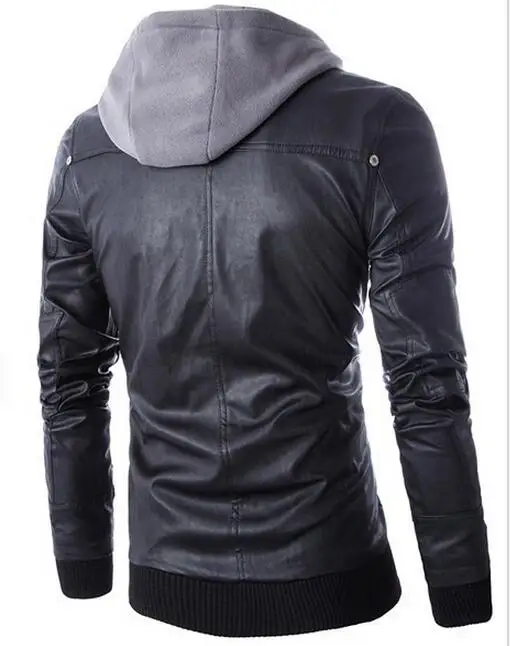 Куртка мужская демисезонная из ПУ кожи на молнии с капюшоном|men motorcycle|leather fashion