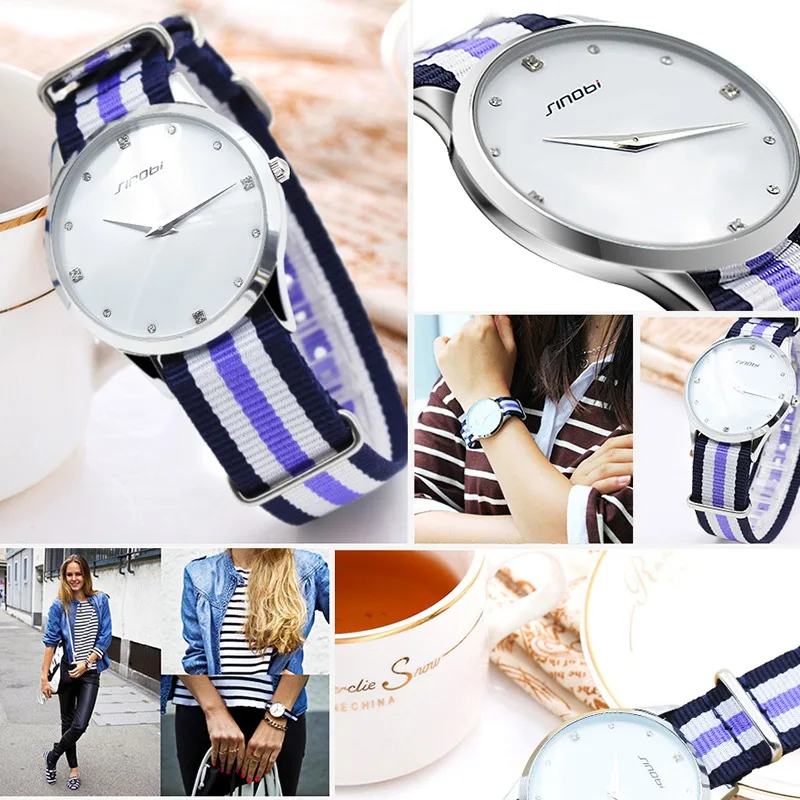SINOBI Модные женские наручные часы с разноцветным тканевым нейлоновым ремешком и