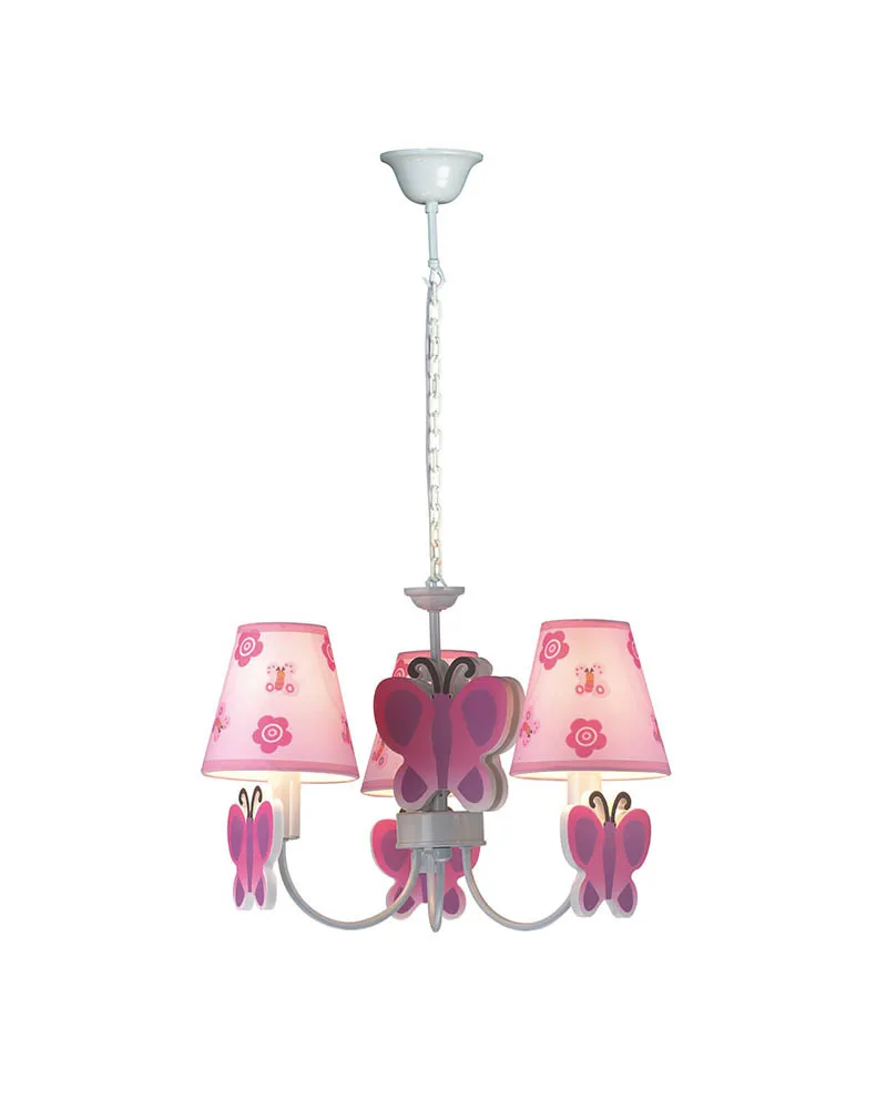 

3 Lights Cute Cartoon Chandelier With Butterfly Theme Pink Lamp Bedroom LED Light For Children's Room Free Shipping MD80693E
